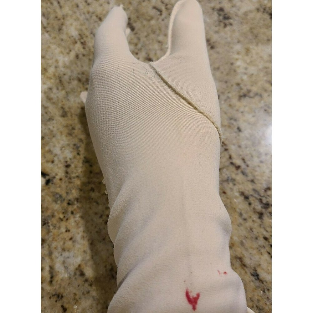 Vtg Nylon Stretch 11.5" Formal Beige Gloves. Women's Sz 6 Medium Embroidered - Picture 10 of 12
